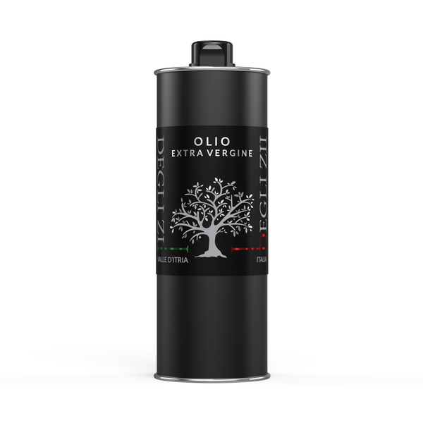 Blik Extra Vierge Olijfolie van Gusto degli Zii, achterkant